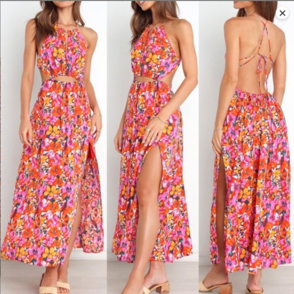 Petal & Pup Dresses & Skirts - Petal & Pup Senorita Halter Dress Floral Cutout Slit NWT Size 10
